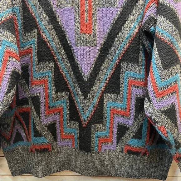 Vintage 90s Grandpa Sweater Southwestern Geometric Knit Oversized USA Made XL